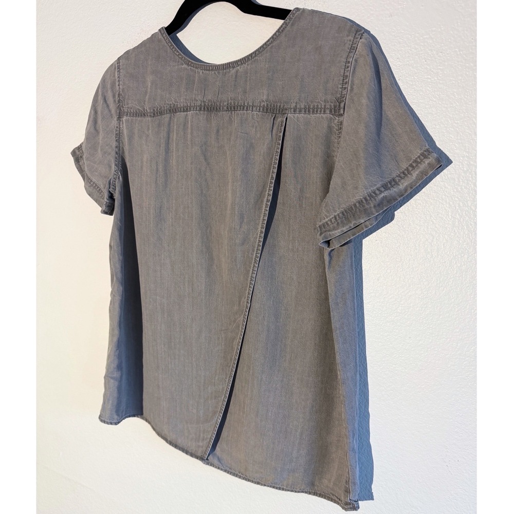 Two by Vince Camuto Grey Tencel Lyocell Split Back Short Sleeve Top Small - Picture 3 of 8